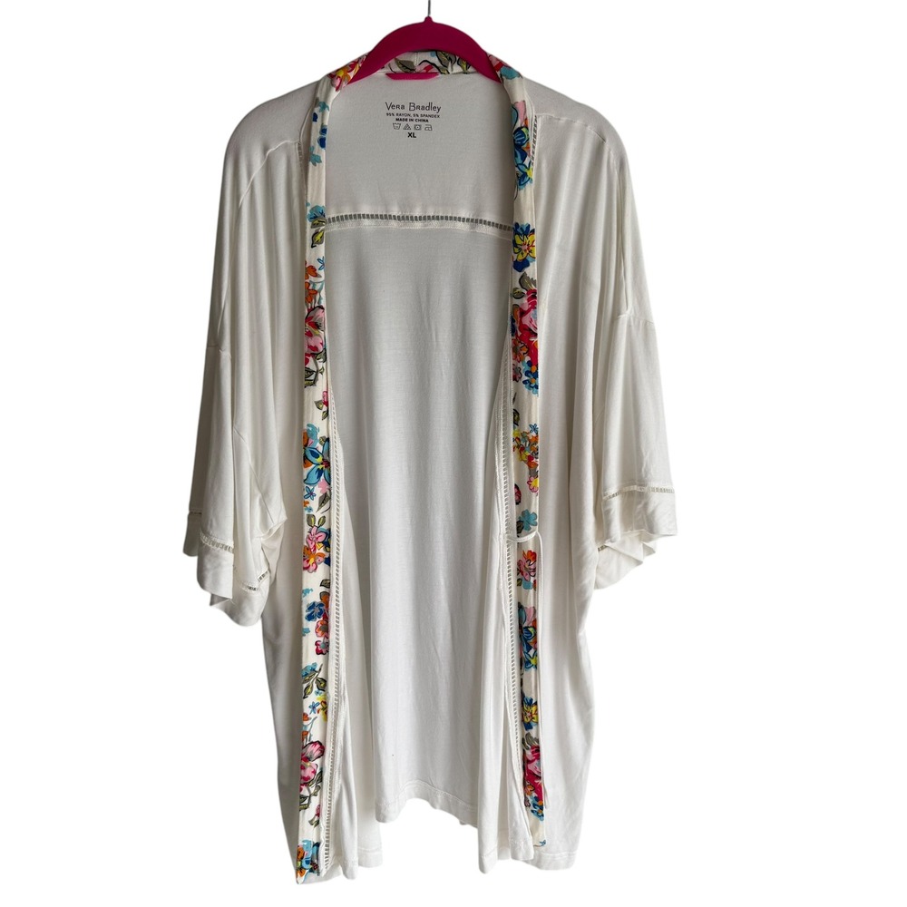 VERA BRADLEY Cream Floral‎ Neckline Wide Sleeve Kimono Ladies Robe, XL